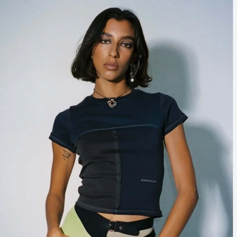 Eckhaus Latta Navy & Brown Lapped Baby T-Shirt - Picture 1 of 7